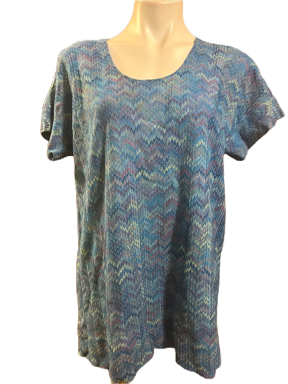 Missoni Linen Blend Blue Multicolor Knit Scoop Neck Women's Top